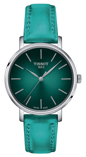 Buy Shop Tissot Everytime Lady Green Dial Green Leather Strap Watch for Women - T143.210.17.091.00 USA Online