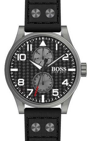 Buy Shop Hugo Boss Aeroliner Chronograph Black Dial Black Leather Strap Watch For Men - 1513086 USA Online