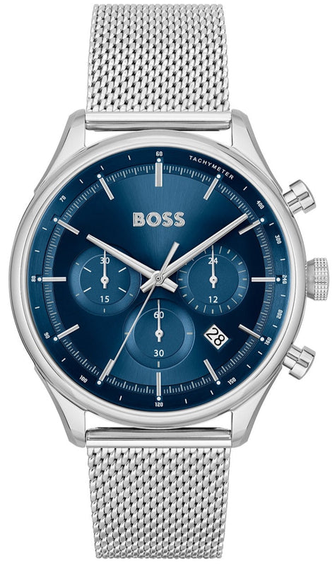 Buy Shop Hugo Boss Gregor Chronograph Blue Dial Silver Mesh Bracelet Watch For Men - 1514052 USA Online
