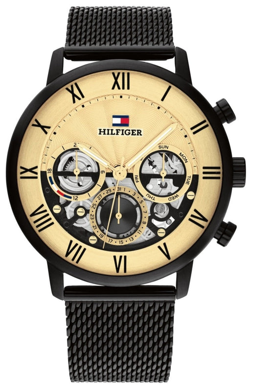 Buy Shop Tommy Hilfiger Legend Chronograph Gold Dial Black Mesh Bracelet Watch For Men - 1710568 USA Online
