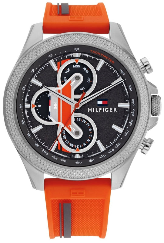 Buy Shop Tommy Hilfiger Clark Chronograph Grey Dial Orange Rubber Strap Watch For Men - 1792084 USA Online