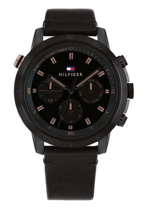 Buy Shop Tommy Hilfiger Troy Chronograph Black Dial Black Leather Strap Watch For Men - 1792110 USA Online