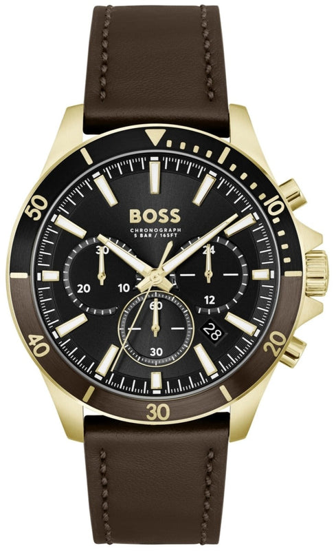 Buy Shop Hugo Boss Troper Chronograph Black Dial Brown Leather Strap Watch For Men - 1514100 USA Online