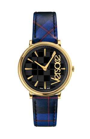 Buy Shop Versace V-Circle Black Dial Blue Leather Strap Watch for Women - VE8100218 USA Online