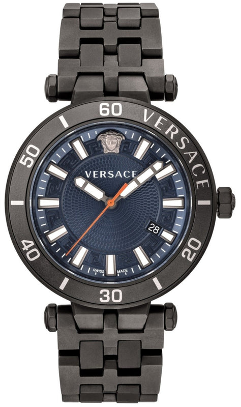 Buy Shop Versace Greca Sport Quartz Black Dial Black Steel Strap Watch For Men - VEZ300621 USA Online