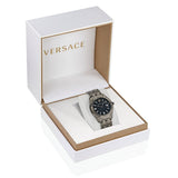 Versace Greca Time Quartz Black Dial Grey Steel Strap Watch for Men  - VE3K00622