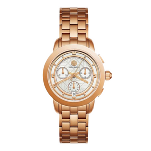 Buy Shop Tory Burch Classic Chronograph White Dial Rose Gold Steel Strap Watch for Women - TBW1033 USA Online