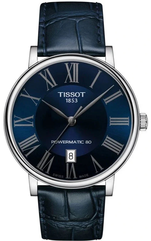 Buy Shop Tissot Carson Premium Powermatic 80 Blue Dial Blue Leather Strap Watch For Men - T122.407.16.043.00 USA Online