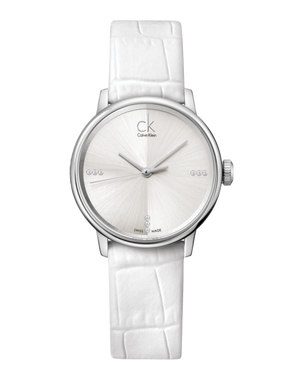Buy Shop Calvin Klein Accent Silver Dial White Leather Strap Watch for Women - K2Y2Y1KW USA Online