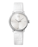 Calvin Klein Accent Silver Dial White Leather Strap Watch for Women - K2Y2Y1KW