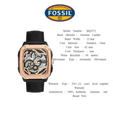 Buy Shop Fossil Inscription Automatic Skeleton Rose Gold Dial Black Leather Strap Watch for Men - BQ2572 USA Online