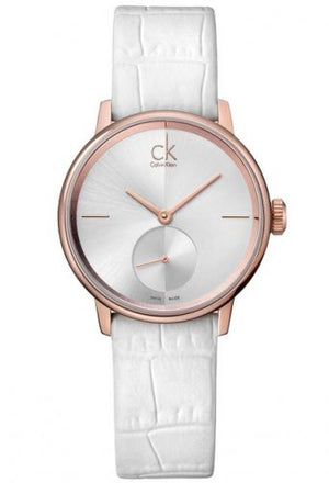 Buy Shop Calvin Klein Accent Silver Dial White Leather Strap Watch for Women - K2Y236K6 USA Online