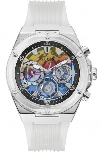 Buy Shop Guess Poseidon Chronograph Rainbow Dial White Silicone Strap Watch For Men - GW0425G4 USA Online