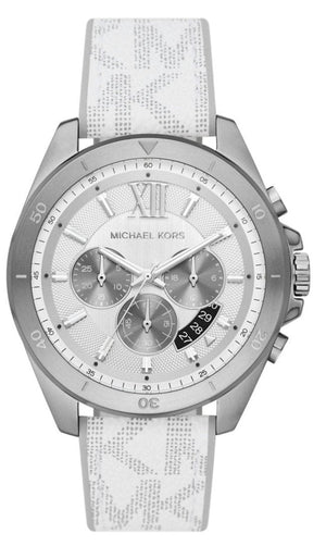 Buy Shop Michael Kors Brecken Chronograph Silver Dial White Leather Strap Watch For Men - MK8949 USA Online