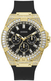 Guess Zeus Chronograph Diamonds Black Dial Black Silicone Strap Watch For Men - GW0208G2