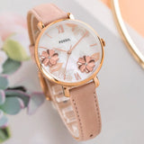 Buy Shop Fossil Jacqueline Three Hand Mother of Pearl Dial Pink Leather Strap Watch for Women - ES4671 USA Online
