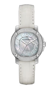 Buy Shop Burberry The Britain Diamonds Mother of Pearl Dial White Leather Strap Watch for Women - BBY1800 USA Online
