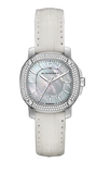 Burberry The Britain Diamonds Mother of Pearl Dial White Leather Strap Watch for Women - BBY1800