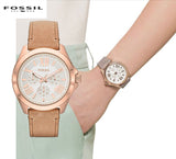 Buy Shop Fossil Cecile White Dial Beige Leather Strap Watch for Women - AM4532 USA Online