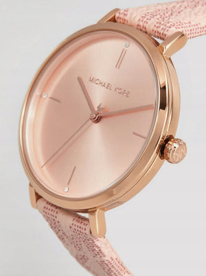 Buy Shop Michael Kors Jayne Three Hand Rose Gold Dial Pink Leather Strap Watch For Women - MK7130 USA Online