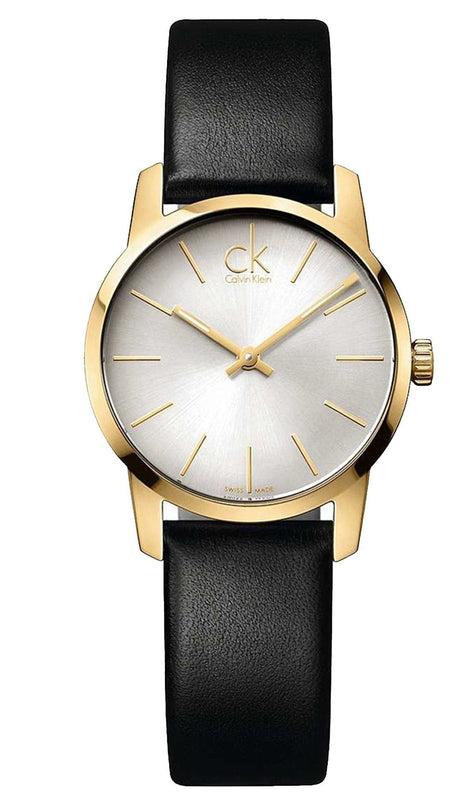 Buy Shop Calvin Klein City Silver Dial Black Leather Strap Watch For Women - K2G23520 USA Online