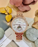 Buy Shop Fossil Jacqueline Analog Moonphase Mother of Pearl White Dial Rose Gold Steel Strap Watch for Women - ES5165 USA Online
