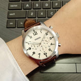 Buy Shop Fossil Pilot Chronograph White Dial Brown Leather Strap Watch for Men - FS5146 USA Online