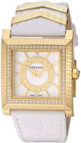 Buy Shop Versace DV25 Diamonds White Dial White Leather Strap Watch For Women - VQF060015 USA Online