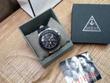 Buy Shop Guess Indovina Quartz Black Dial Black Leather Strap Watch For Men - W0040G9 USA Online
