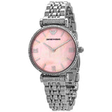 Buy Shop Emporio Armani Gianni T Bar Pink Mother of Pearl Dial Silver Steel Strap Watch For Women - AR1779 USA Online