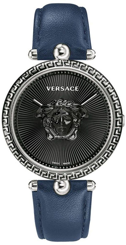 Buy Shop Versace Palazzo Empire Black Dial Blue Leather Strap Watch for Women - VCO080017 USA Online