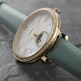 Buy Shop Fossil Jacqueline Analog Moonphase Mother of Pearl White Dial Green Leather Strap Watch for Women - ES5168 USA Online