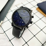 Buy Shop Emporio Armani Luigi Analog Blue Dial Black Leather Strap Watch For Men - AR11351 USA Online