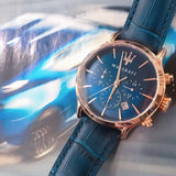 Buy Shop Maserati Epoca Blue Dial Leather Blue Strap Watch For Men - R8871618007 USA Online