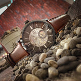 Buy Shop Fossil Townsman Automatic Skeleton Black Dial Brown Leather Strap Watch for Men - ME3181 USA Online