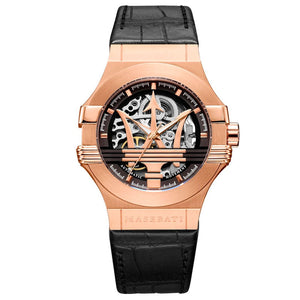Buy Shop Maserati Potenza Automatic Rose Gold Dial Black Leather Strap Watch For Men - R8821108002 USA Online