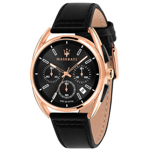 Buy Shop Maserati Trimarano Chronograph Black Dial Leather Strap Watch For Men - R8871632002 USA Online
