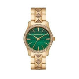 Buy Shop Michael Kors Runway Three Hand Green Dial Gold Steel Strap Watch For Women - MK7390 USA Online