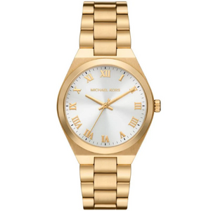 Buy Shop Michael Kors Lennox Three Hand Silver Dial Gold Steel Strap Watch For Women - MK7391 USA Online