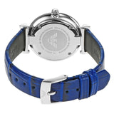 Buy Shop Emporio Armani Gianni T Bar Quartz Crystals Silver Dial Blue Leather Strap Watch For Women - AR11344 USA Online