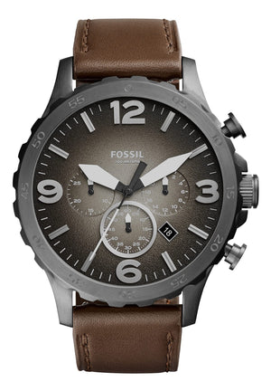 Buy Shop Fossil Nate Chronograph Grey Dial Brown Leather Strap Watch for Men - JR1424 USA Online