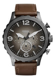 Buy Shop Fossil Nate Chronograph Grey Dial Brown Leather Strap Watch for Men - JR1424 USA Online