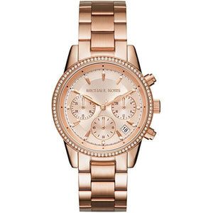 Buy Shop Michael Kors Ritz Chronograph Rose Gold Dial Rose Gold Steel Strap Watch for Women - MK6357 USA Online