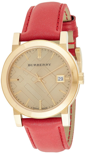 Buy Shop Burberry The City Gold Dial Red Leather Strap Watch for Women - BU9140 USA Online
