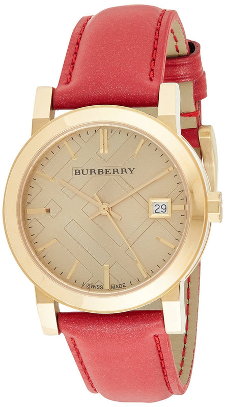 Buy Shop Burberry The City Gold Dial Red Leather Strap Watch for Women - BU9140 USA Online