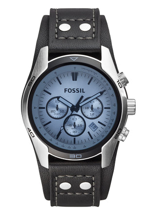 Fossil Coachman Chronograph Blue Dial Black Leather Strap Watch for Men - CH2564