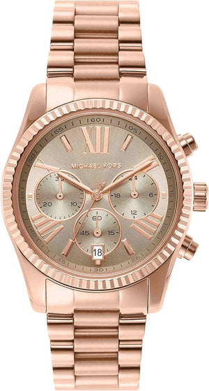 Buy Shop Michael Kors Lexington Chronograph Grey Dial Rose Gold Steel Strap Watch For Women - MK7217 USA Online