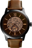 Buy Shop Fossil Townsman Automatic Skeleton Black Dial Brown Leather Strap Watch for Men - ME3181 USA Online