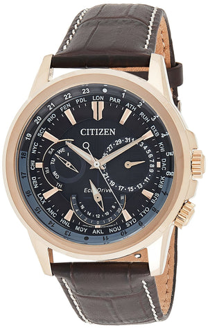 Buy Shop Citizen Eco Drive Calendrier Black Dial Brown Leather StrapWatch For Men - BU2023-12E USA Online