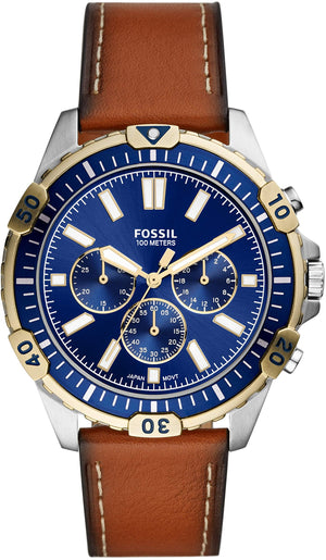 Buy Shop Fossil Garrett Chronograph Blue Dial Brown Leather Strap Watch for Men - FS5625 USA Online